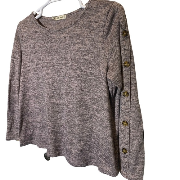 All in Love women's Large subtle pink grey marled knit top button accents boxy - Picture 1 of 6